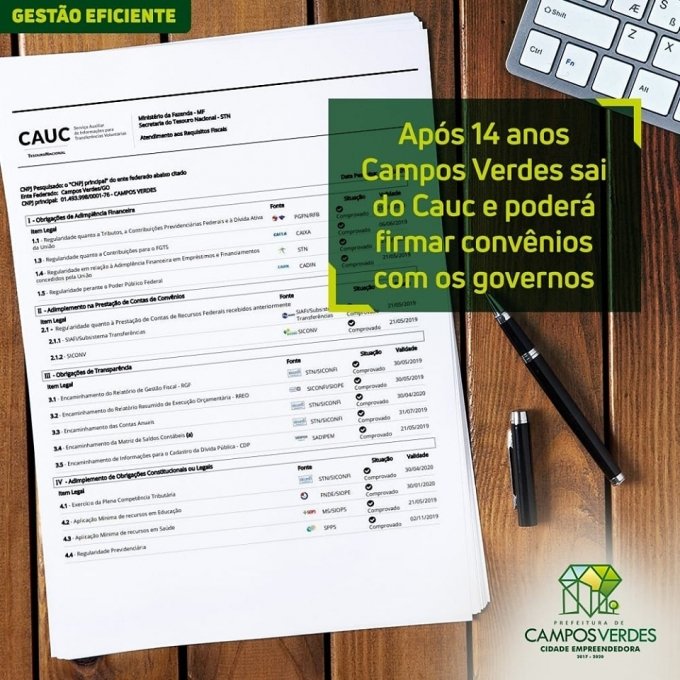 ApÃ³s 14 anos Campos Verdes sai do CAUC e PoderÃ¡ Firmar ConvÃªnios Com os Governos