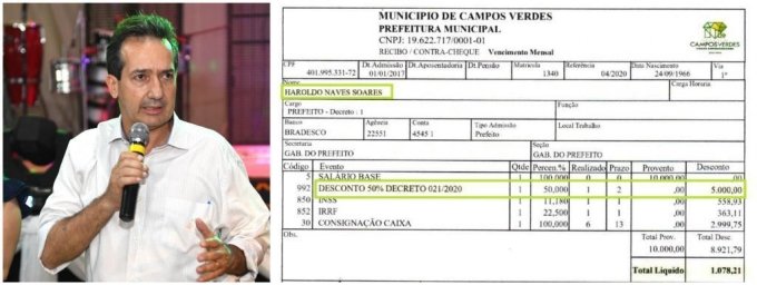 Prefeito de Campos Verdes, Haroldo Naves, doa 50% de seu salÃ¡rio para o combate ao coronavÃ­rus