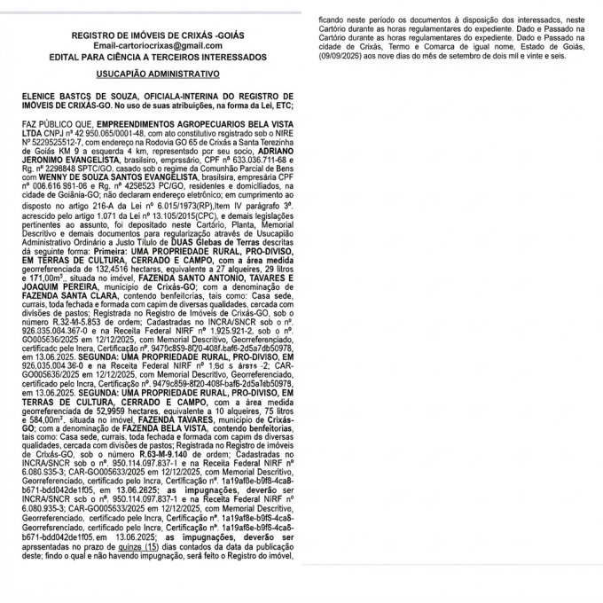 EDITAL PARA CIÊNCIA A TERCEIROS INTERESSADOS