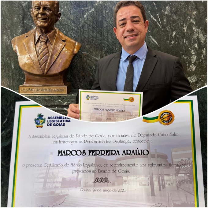 Vereador Marcos Ferreira Recebe Certificado do Mérito Legislativo na Assembleia de Goiás