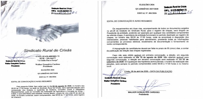ELEIÇÕES 2026  QUADRIÊNIO 2027/2030	EDITAL Nº. 001/2026  		EDITAL DE CONVOCAÇÃO E AVISO RESUMIDO